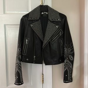 Leather cropped jacket with studs